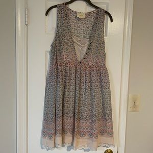 Anthropologie- Maeve Dress. Light pink with flowers beautiful details.Size Small
